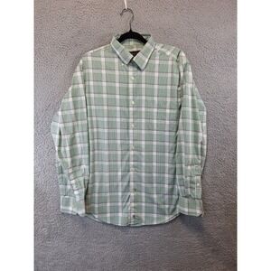 Kenneth Roberts Platinum Shirt Mens Large Green Plaid Classic Fit Button Down